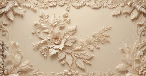 Luxury cream textured background, intricate floral motif,  graphic,  pretty,  pattern