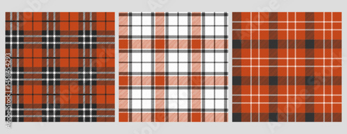 Picnic tablecloth plaid, gingham seamless pattern vector set. Traditional square check vichy tartan. Red napkin textile, grid blankets, checkered kitchen print. Abstract geometric checker backgrounds