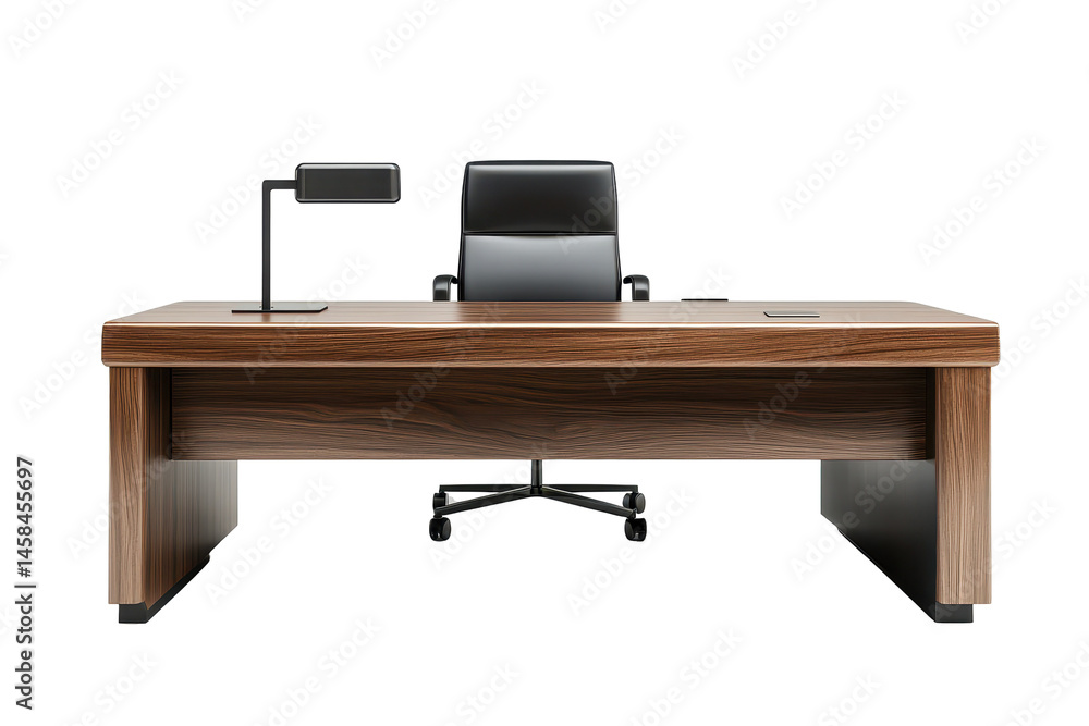 Office desk with lamp isolated on white background perfect for workspace design or productivity visuals Office desk with lamp isolated on white background perfect for workspace design or productivity visuals