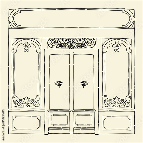 Vitrines de magasin, inspiration parisienne, Tourisme parisien, architecture européenne, fichier vectoriel