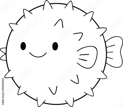 Cute puffer fish illustration with smiling face and spiky texture, perfect for kids designs