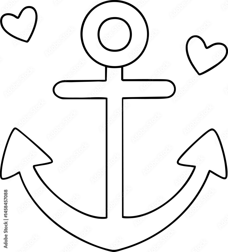 Anchor symbol with hearts, representing love for sea and nautical themes Anchor symbol with hearts, representing love for sea and nautical themes