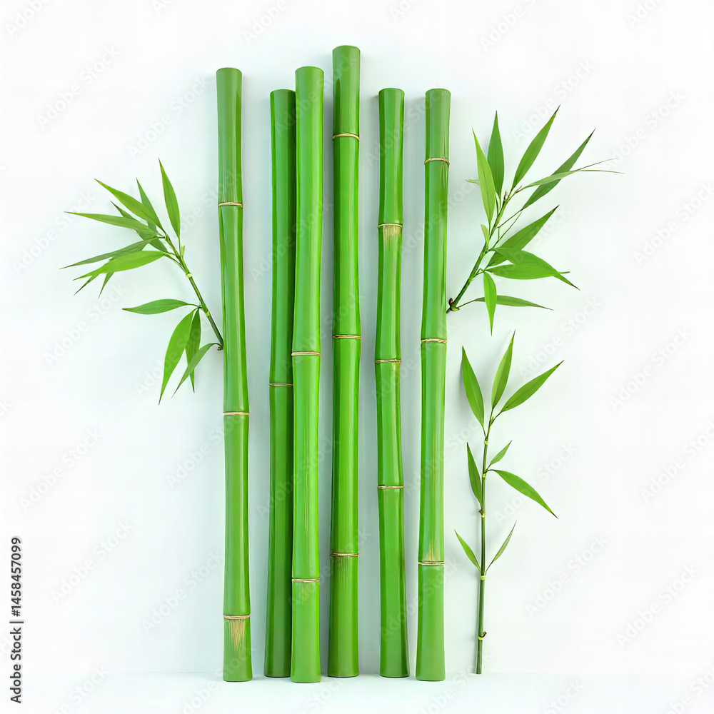 Obraz premium Fresh Bamboo Stalks with Leaves PNG