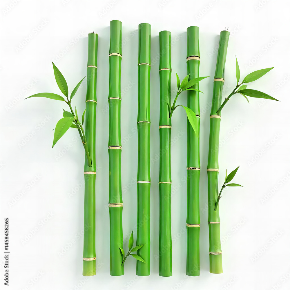 Obraz premium Fresh Bamboo Stalks with Leaves PNG