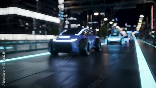 Wallpaper Mural Nighttime city road with car lights blurring motion and traffic Torontodigital.ca