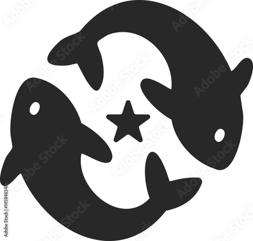 Pisces zodiac solid icon symbolizing empathy and imagination.