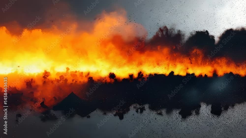Battlefield explosion with fire and smoke
