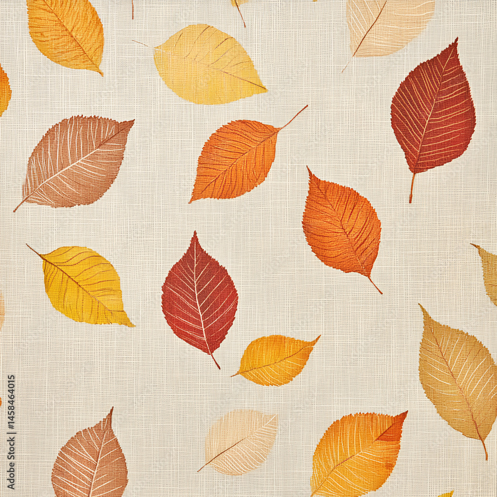 Obraz premium Autumn leaves falling nature scene digital art light beige background close-up seasonal beauty