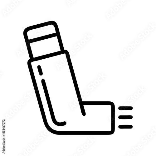 Inhaler icon in black outline. Asthma treatment, respiratory health, medical care