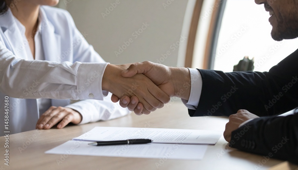 Handshake after a successful meeting in warm light Handshake after a successful meeting in warm light