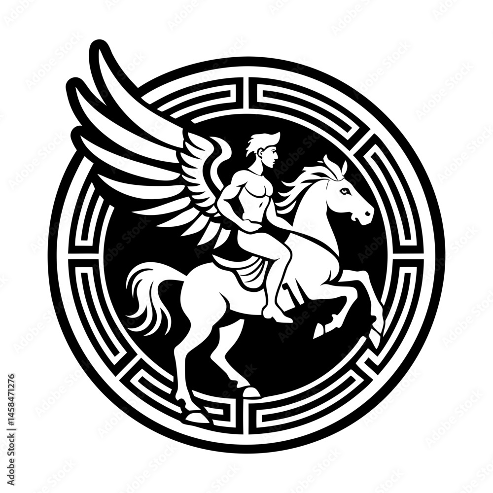 Fototapeta premium A solid style icon featuring bellerophon greek tattoo