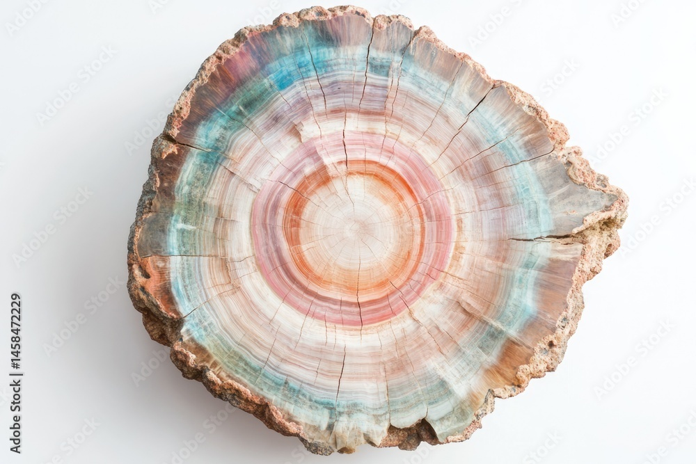 A vibrant cross-section of petrified wood showcasing its colorful rings and intricate texture. A vibrant cross-section of petrified wood showcasing its colorful rings and intricate texture.