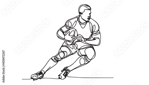 Continuous one single minimal line drawing Rugby Player