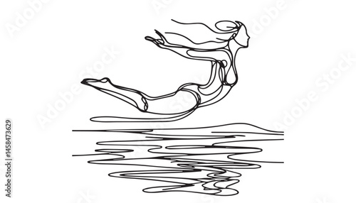 Continuous one single minimal line drawing Swimming