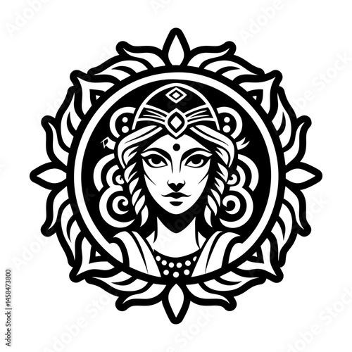 A glyph style icon showing demeter goddess
