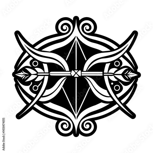 A glyph style icon showing artemis weapon