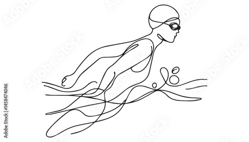 Continuous one single minimal line drawing Swimming
