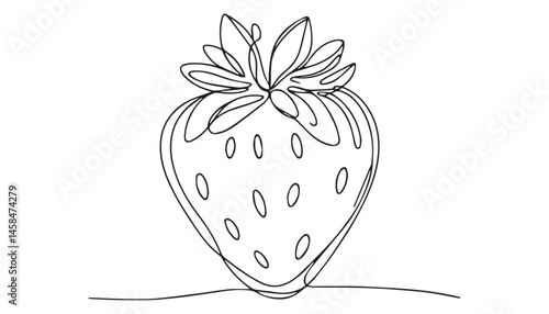 Continuous one single minimal line drawing strawberry