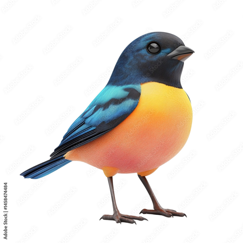 Obraz premium Colorful bird with blue wings and orange belly against abstract background
