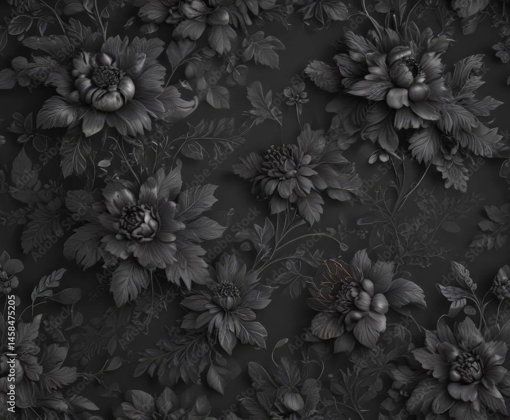 custom made wallpaper toronto digitalDark charcoal floral wallpaper, intricate flower & vine design, floral, decor