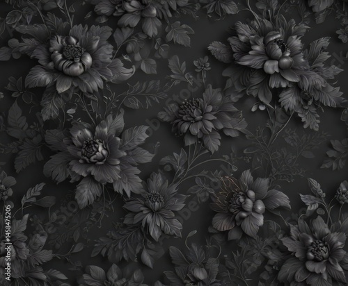 Wallpaper Mural Dark charcoal floral wallpaper, intricate flower & vine design, floral, decor Torontodigital.ca