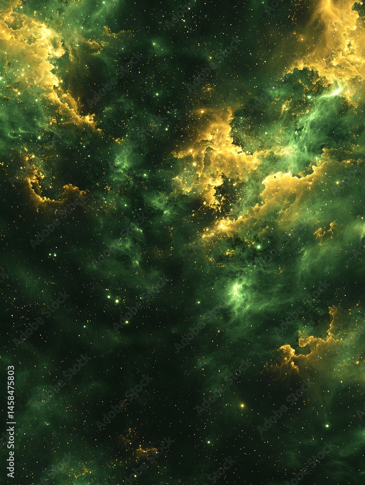 Photo of an abstract galaxy scene with green and gold colors evoking cosmic mystery and wonder Photo of an abstract galaxy scene with green and gold colors evoking cosmic mystery and wonder