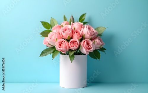 Wallpaper Mural Mothers Day flowers in gift box on blue background, copy space . High quality Torontodigital.ca