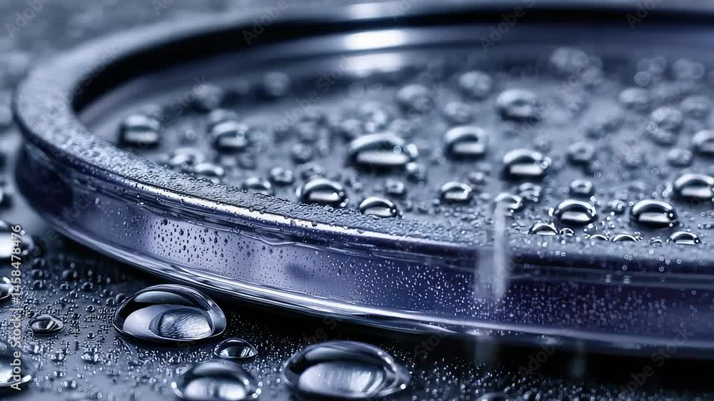 Water droplets rolling on metallic surface Water droplets rolling on metallic surface