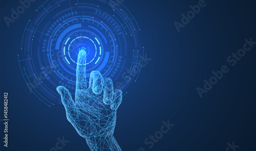 Digital hand touch. Technology innovation, AI system, futuristic innovative solution