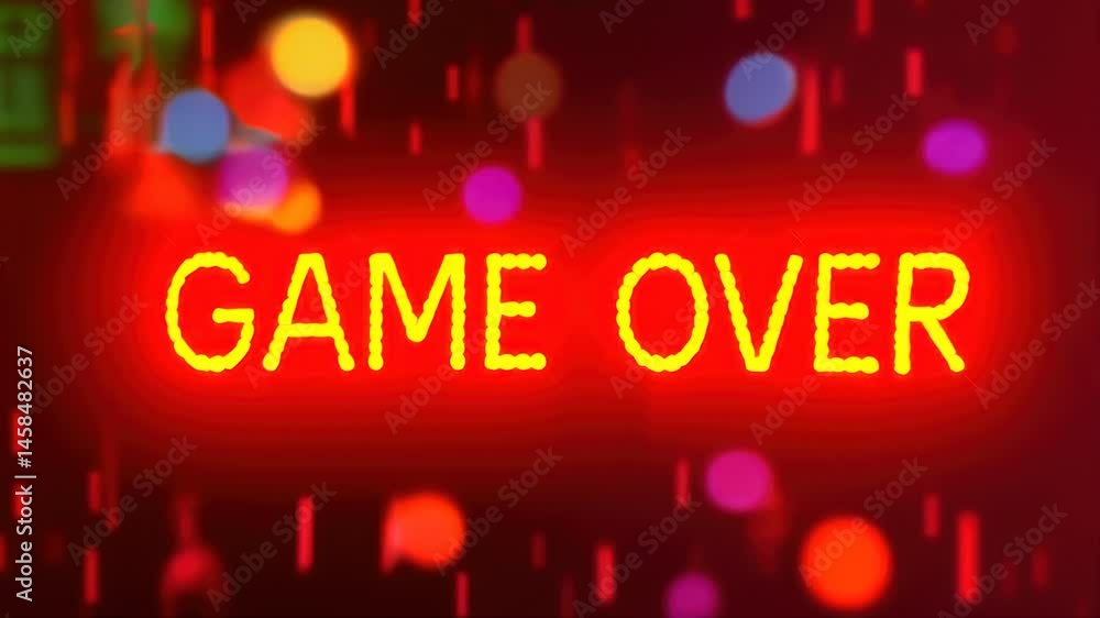 Neon sign Game over with a lot of lights in the background Neon sign Game over with a lot of lights in the background