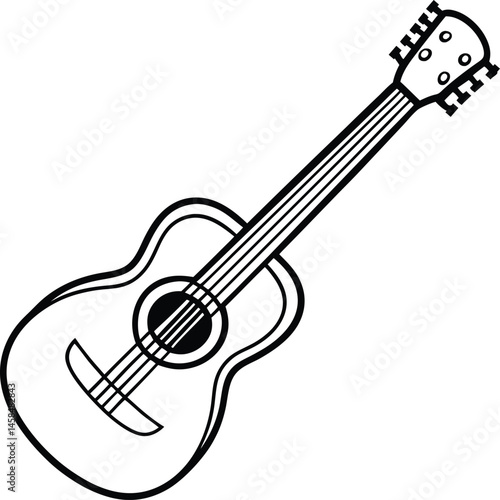 Isolated acoustic guitar vector, a string musical instrument for blues sound coloring page.