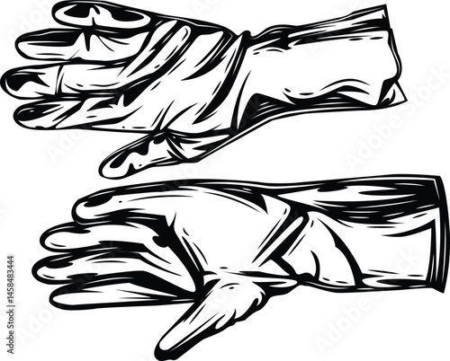 black and white sketch of hand drawn sketch gloves