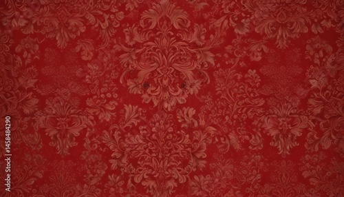 Intricate red damask wallpaper, classic baroque design , texture, pattern