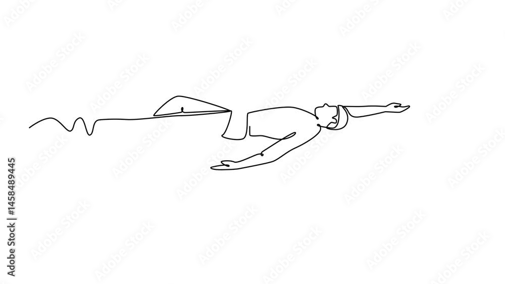 Animated self drawing continuous line draw professional male swimmer in ...