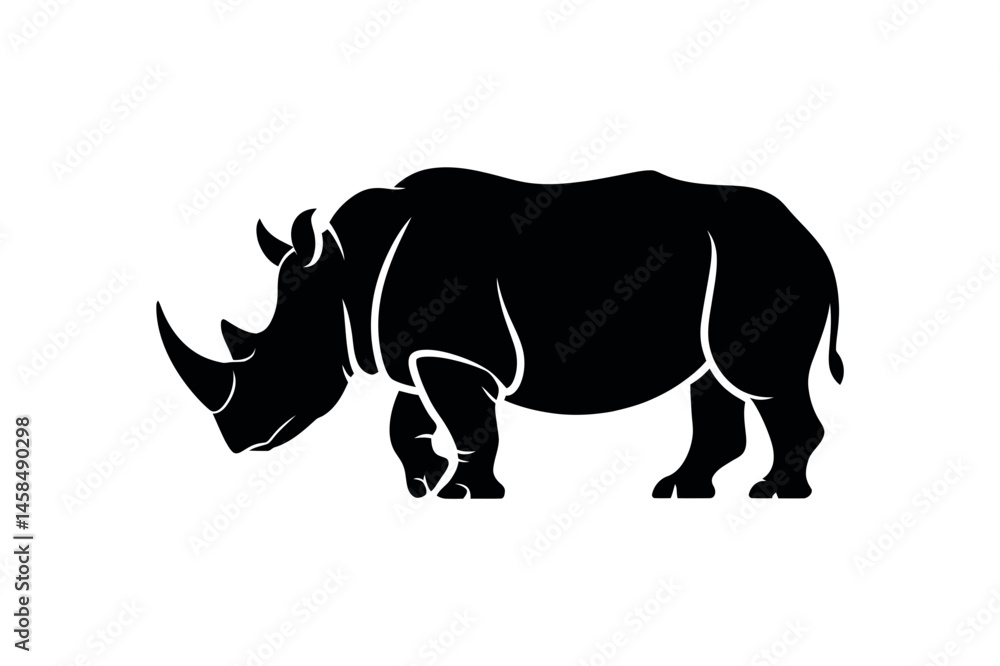 Fototapeta premium Black silhouette of a rhinoceros vector graphics