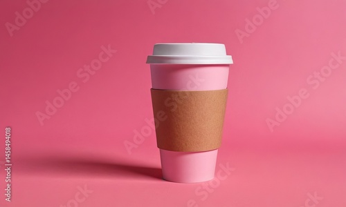 Minimalist pink coffee cup against a monochromatic background for branding and advertisement