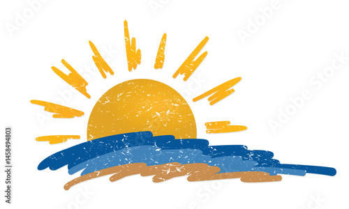 The sunrise symbol with sea and beach.
