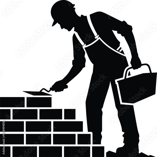 Mason Construction Worker building wall silhouette Vector Illustration isolated on a white background