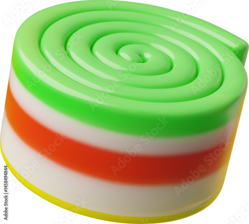 Stripe roll chewy jelly gummy 3D vector icon, cartoon sweet candy dessert, volume bright tape marmalade confectionery