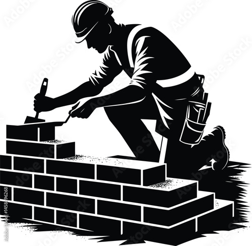 Mason Construction Worker building wall silhouette Vector Illustration isolated on a white background