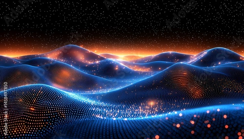 Glowing, undulating landscape at sunset