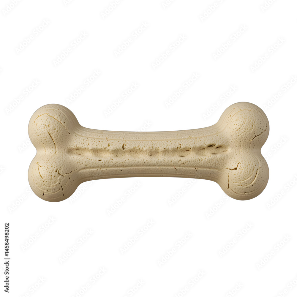 A realistic dog bone chew toy, soft rubber texture with bite marks, isolated on solid white background. A realistic dog bone chew toy, soft rubber texture with bite marks, isolated on solid white background.