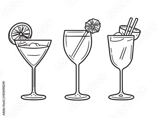 daiquiri glass with fruit garnish line drawing