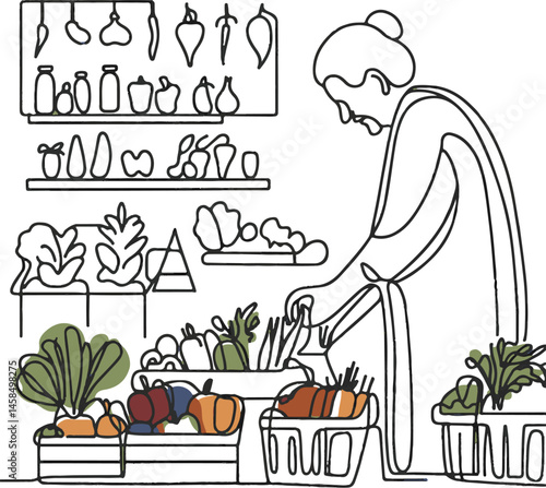 Elderly woman shopping for vegetables at market - 95.eps  