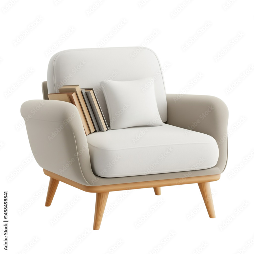 Modern armchair with books and pillow comfortable reading chair home decor Modern armchair with books and pillow comfortable reading chair home decor