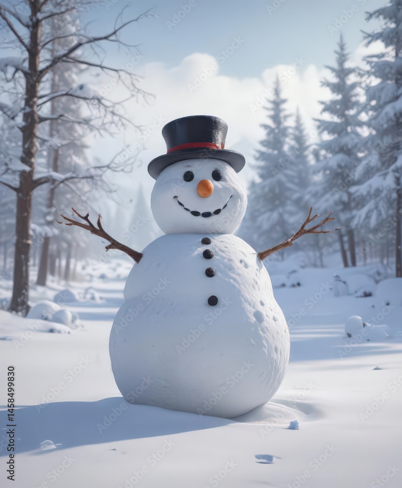 Frosty snowman in vast snowscape; winter gear scattered nearby , snowman, snowboard Frosty snowman in vast snowscape; winter gear scattered nearby , snowman, snowboard