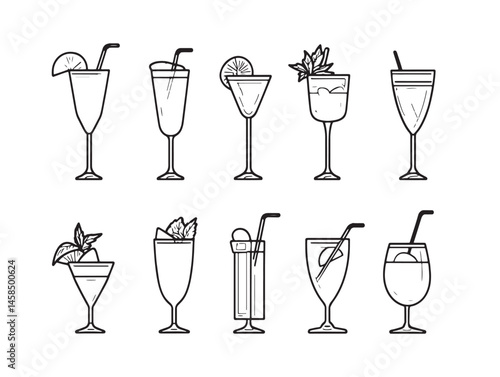 minimalist daiquiri cocktail sketch for vector use