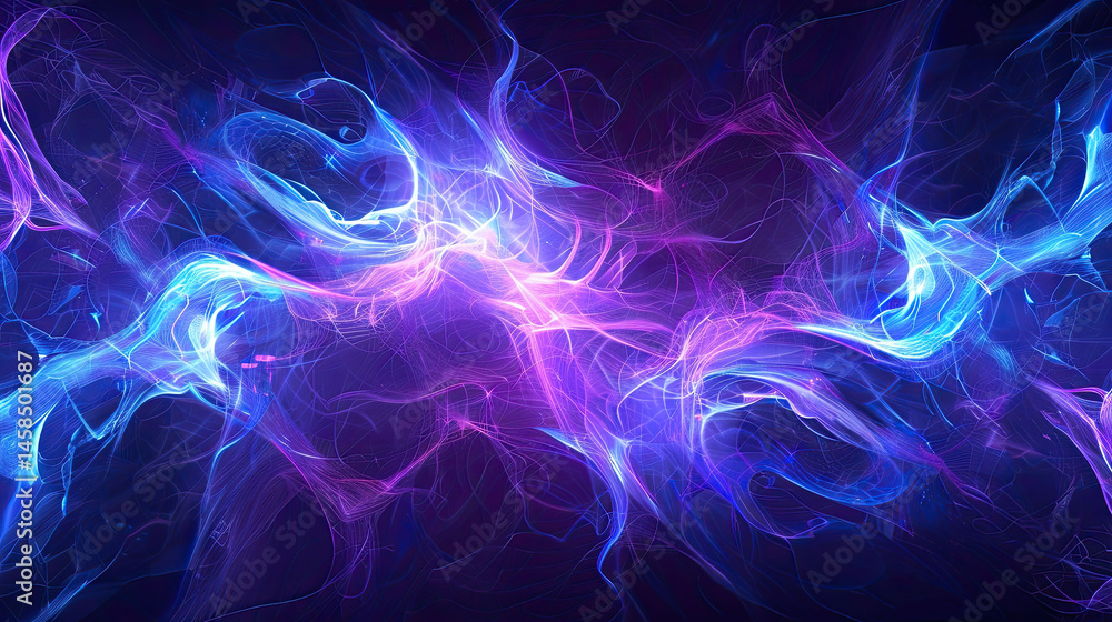 Obraz premium Futuristic AI interface with holographic elements, glowing neural network lines, abstract digital background, blue and purple tones