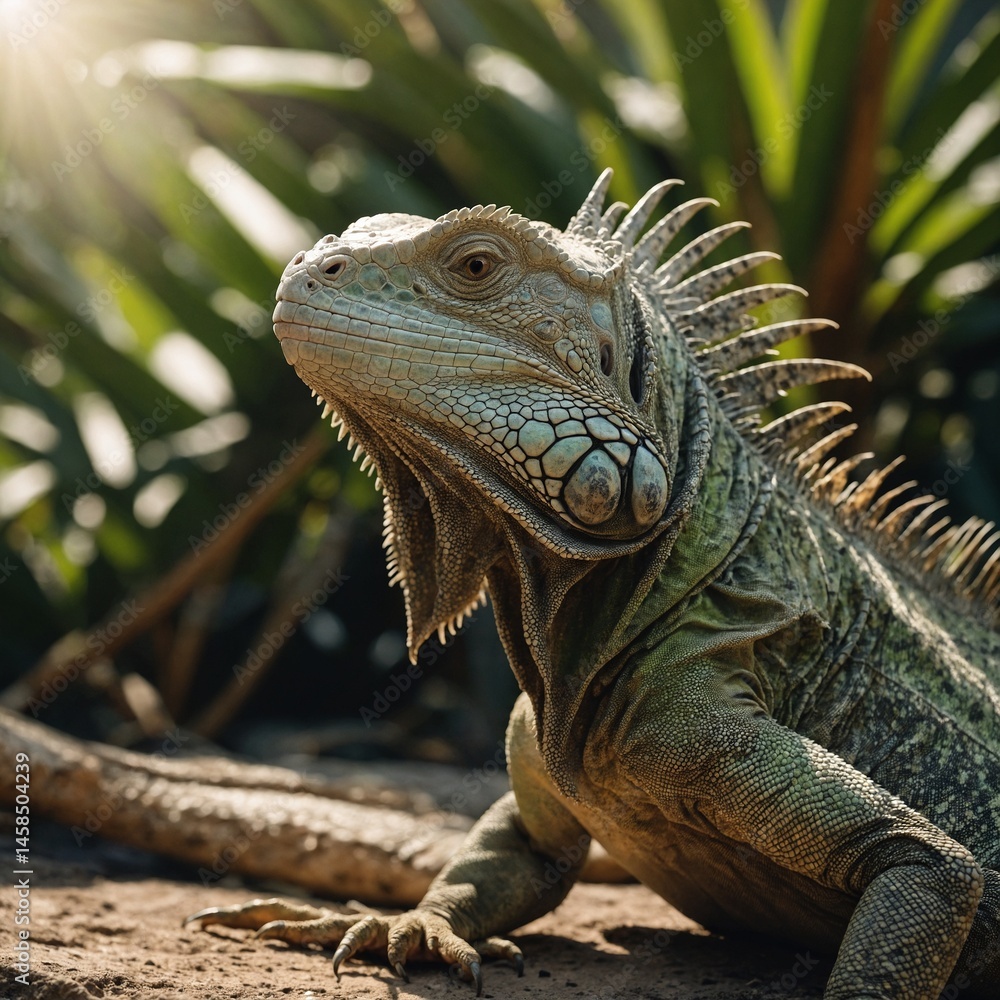 Obraz premium Iguana Basking in Tropical Sunlight.