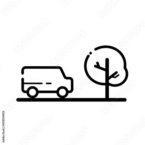 Car travel, car and tree – vector icon